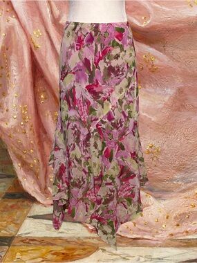 Pink Floral Asymmetrical Skirt